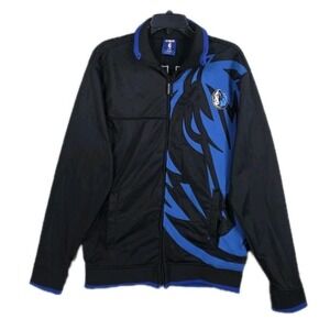 UNK Dallas Mavericks NBA Courtside Warm Up Jacket Mens L Black Blue Sewn On Logo